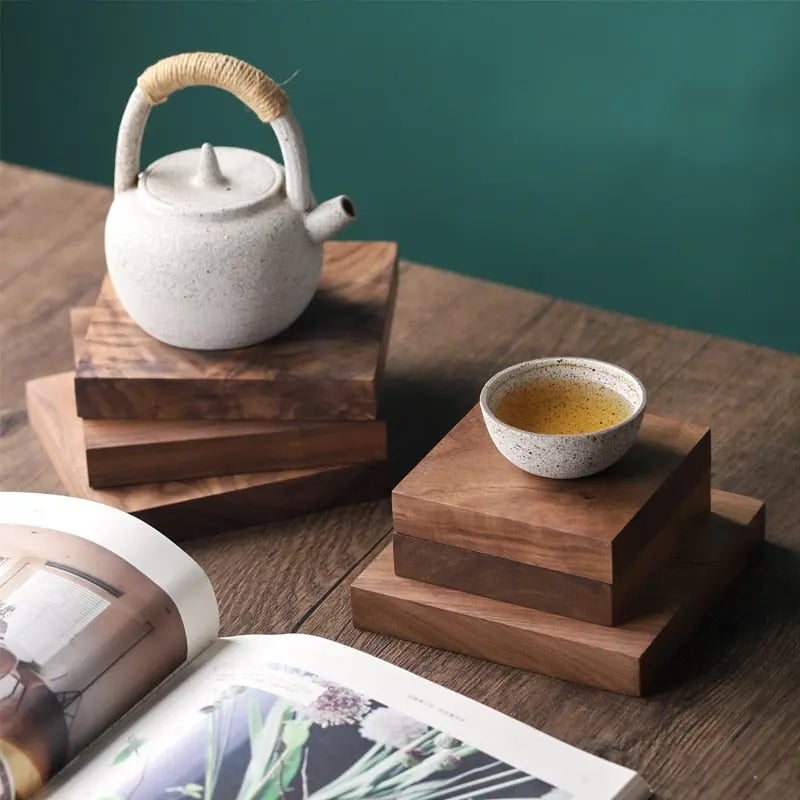 Black Walnut Solid Square Wooden Teapot Holder Gifts for Designers