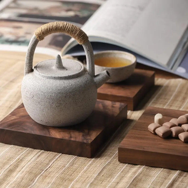 Black Walnut Solid Square Wooden Teapot Holder Gifts for Designers