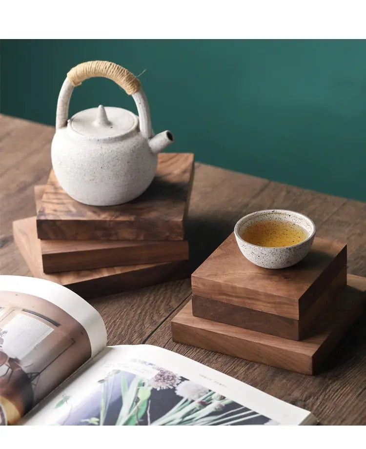 Black Walnut Solid Square Wooden Teapot Holder Gifts for Designers