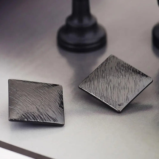 Gun Color Square Rock Stud Earrings Gifts for Designers