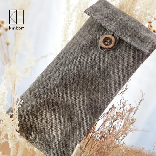 190*90mm Muji Style Vintage Flax Gray Pencil Bags Gifts for Designers