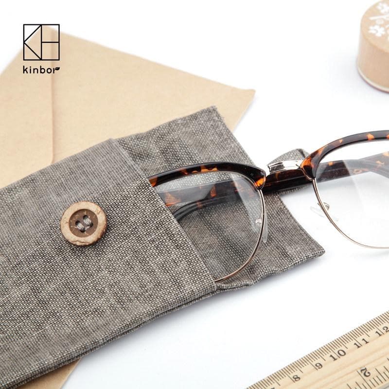 190*90mm Muji Style Vintage Flax Gray Pencil Bags Gifts for Designers