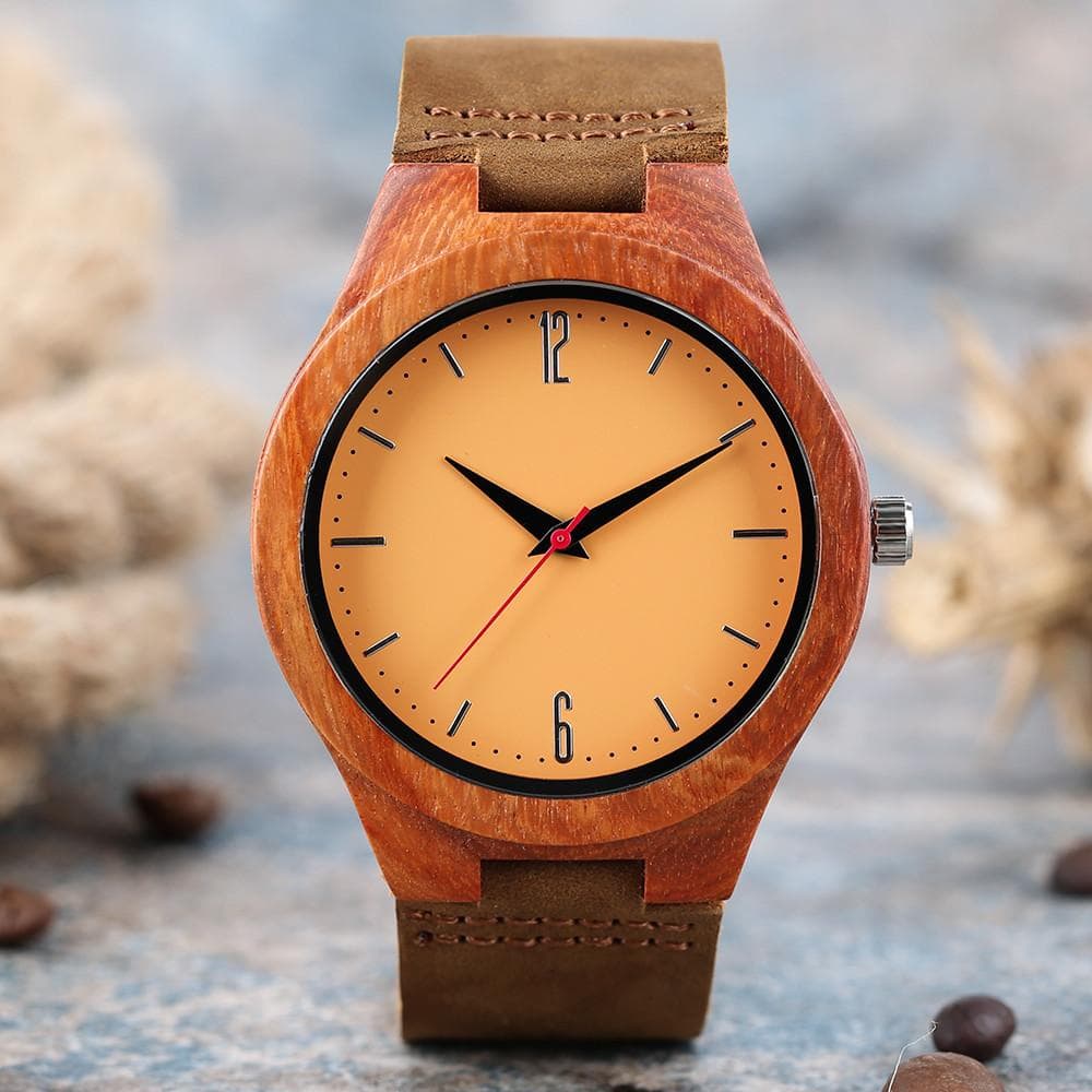 Red Sandalwood Quartz Wristwatch