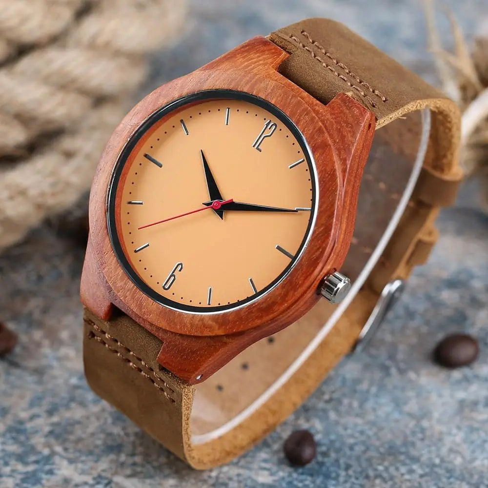 Red Sandalwood Quartz Wristwatch Gifts for Designers