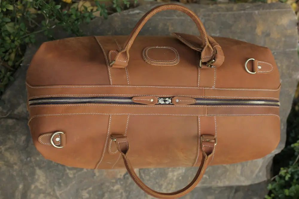 Vintage Style Genuine Leather Large Capacity Duffel Bag | Leather Travel Bag Gifts for Designers