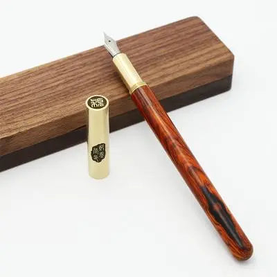 Red Sandalwood and Brass Fountain Pen with Walnut Case Gifts for Designers