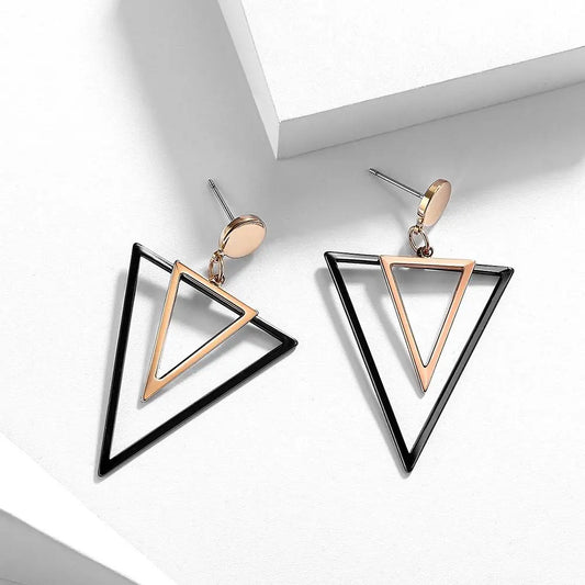 Viennois Rose Gold & Gun Color Triangular Dangle Earrings Gifts for Designers