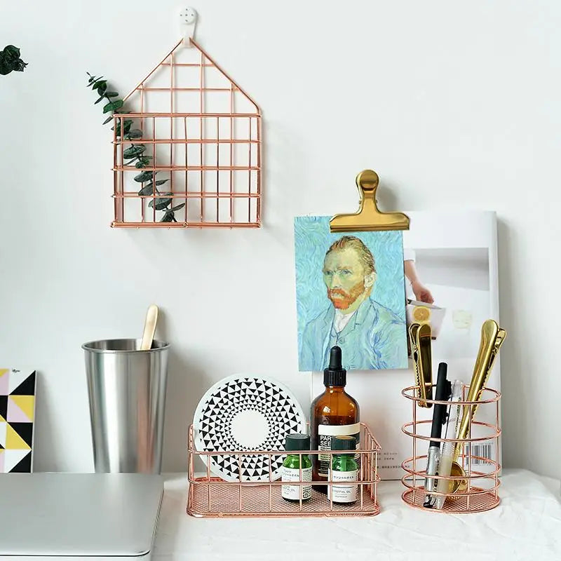 Rose Gold Color Stainless Steel Storage Box and Office Desk Organizer Gifts for Designers