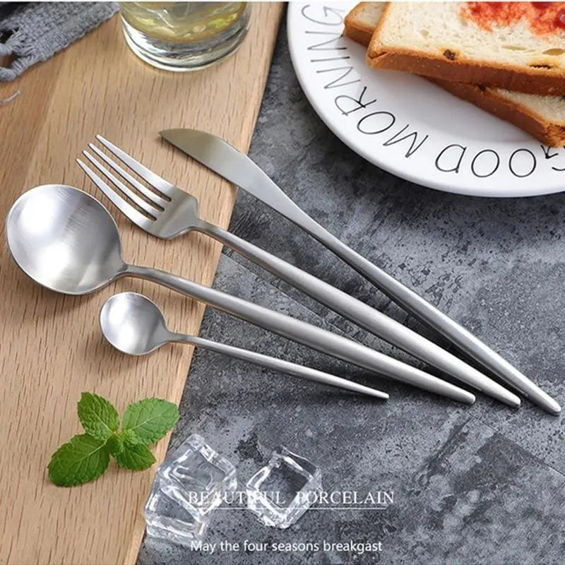 24pcs Minimalist Rose Gold Stainless Steel Cutlery Set Gifts for Designers