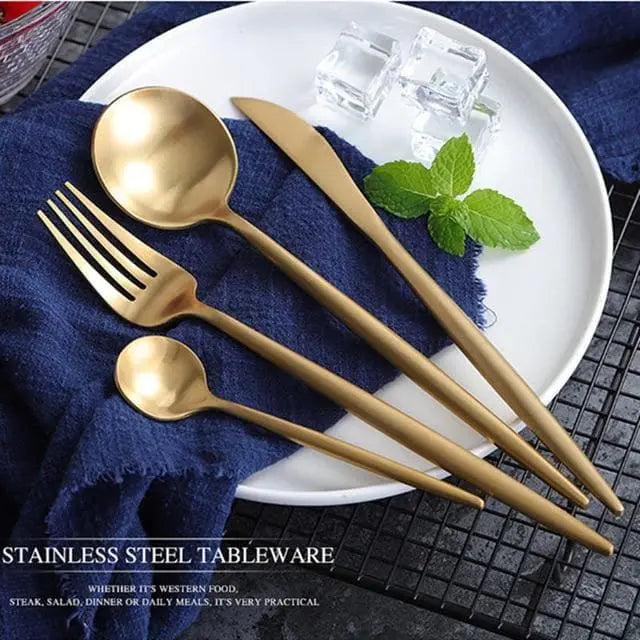 24pcs Minimalist Rose Gold Stainless Steel Cutlery Set Gifts for Designers