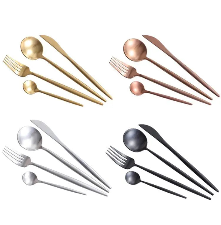 24pcs Minimalist Rose Gold Stainless Steel Cutlery Set Gifts for Designers