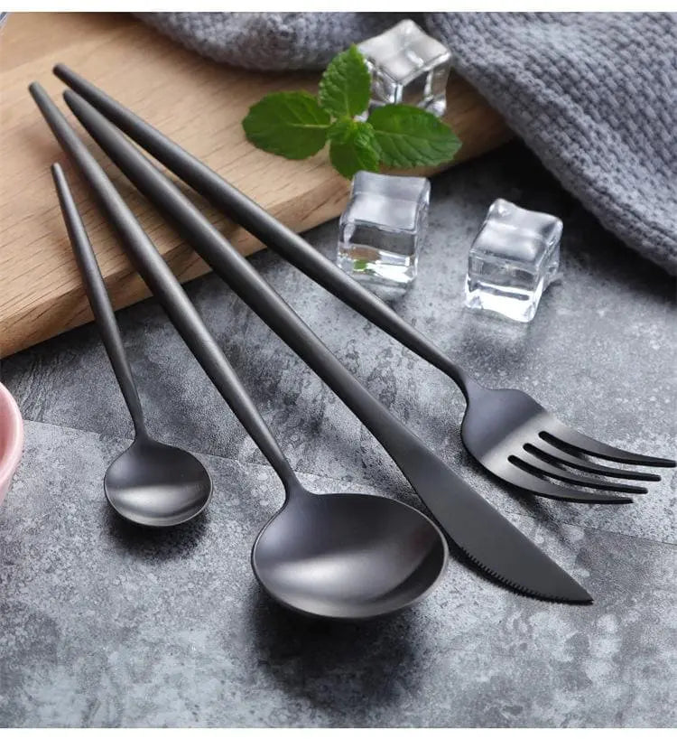24pcs Minimalist Rose Gold Stainless Steel Cutlery Set Gifts for Designers