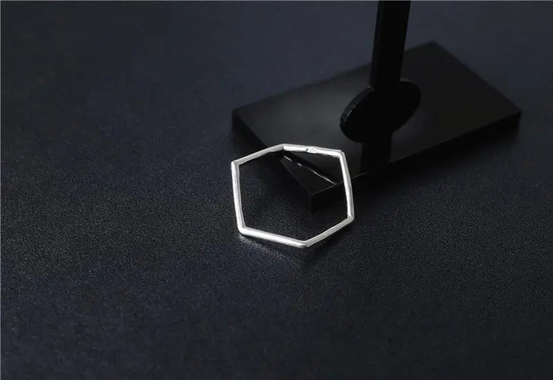 925 Sterling Silver Irregular Geometric Hexagon Minimalist Ring Gifts for Designers
