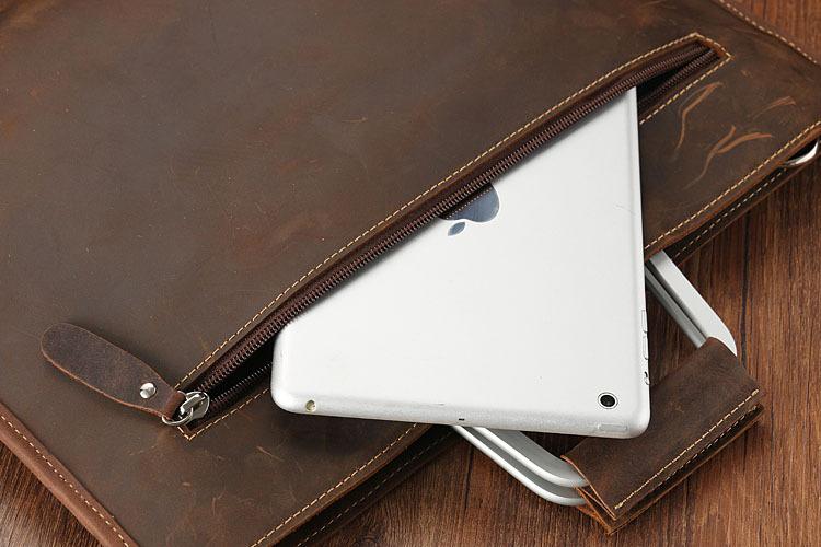 Data Portfolio work bag Crazy Horse Cow Real Leather Briefcase Men's Single Shoulder Bag Business Attache Case Thin File Package Gifts for Designers