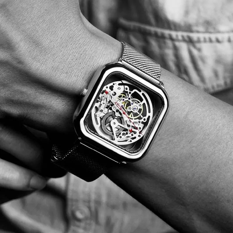 Hollowed-out Square Face Mechanical Wristwatch Gifts for Designers