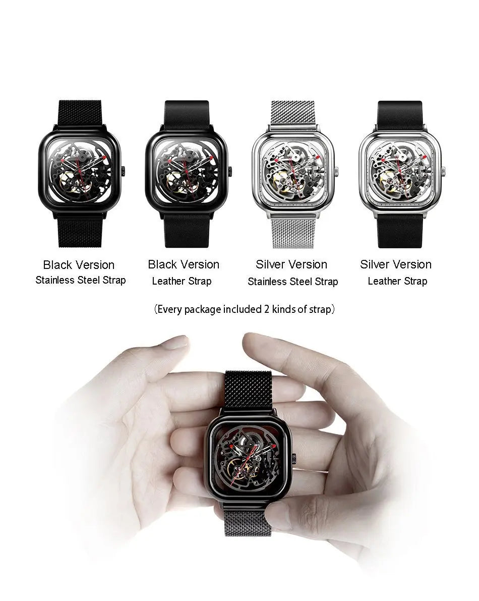 Hollowed-out Square Face Mechanical Wristwatch Gifts for Designers