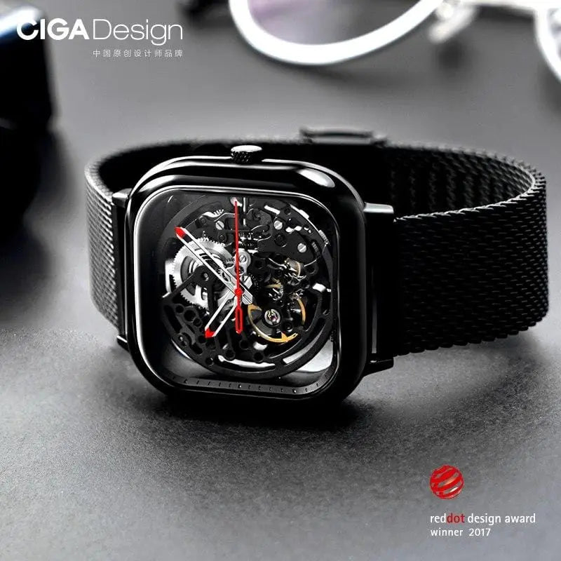 Hollowed-out Square Face Mechanical Wristwatch Gifts for Designers