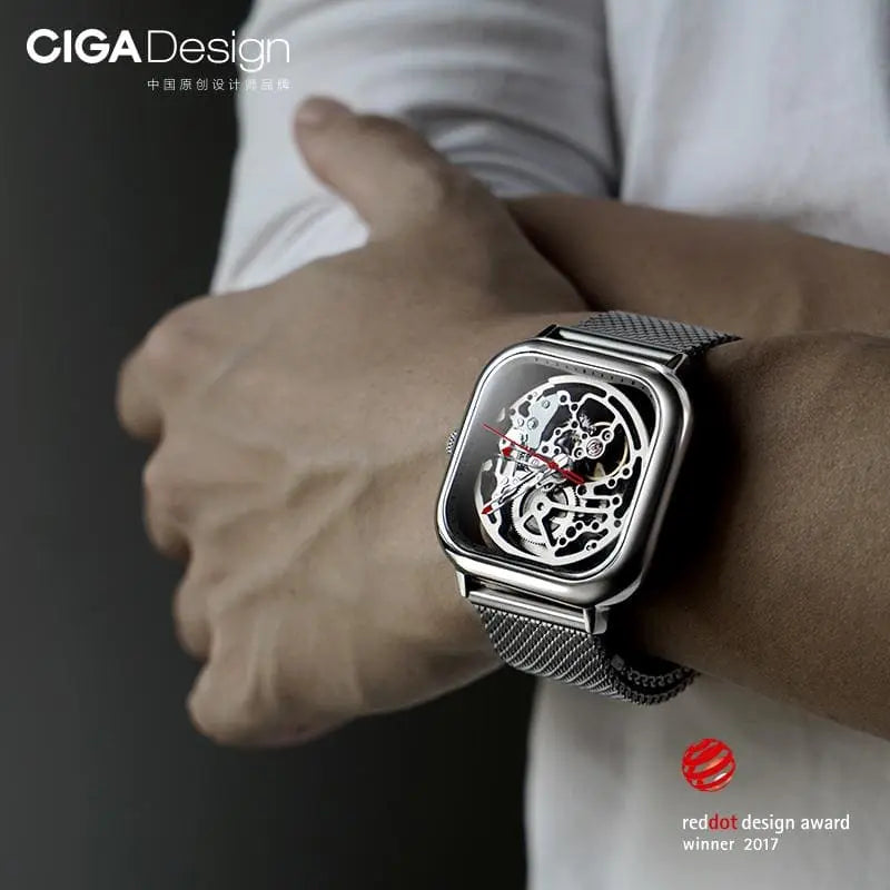 Hollowed-out Square Face Mechanical Wristwatch Gifts for Designers