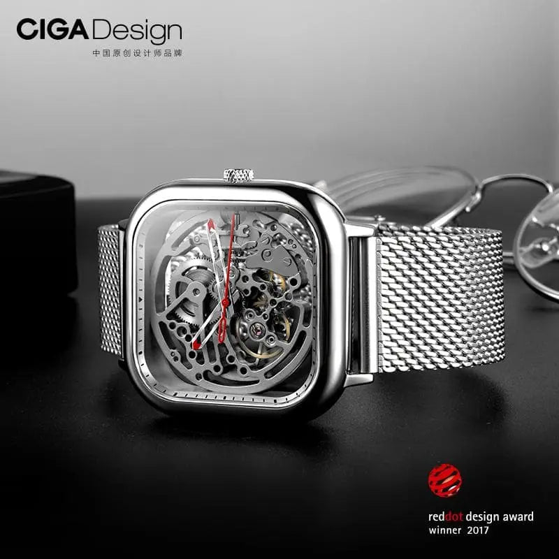 Hollowed-out Square Face Mechanical Wristwatch Gifts for Designers