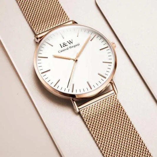 I&W UltraThin Minimalist Watch with Steel Mesh Band Gifts for Designers