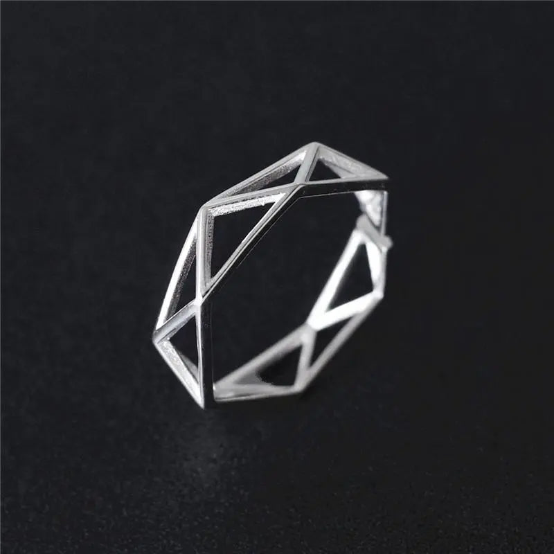 925 Solid Sterling Silver Polygon Ring Gifts for Designers