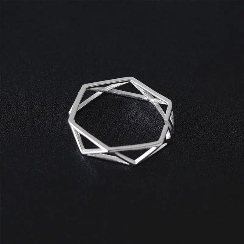 925 Solid Sterling Silver Polygon Ring Gifts for Designers