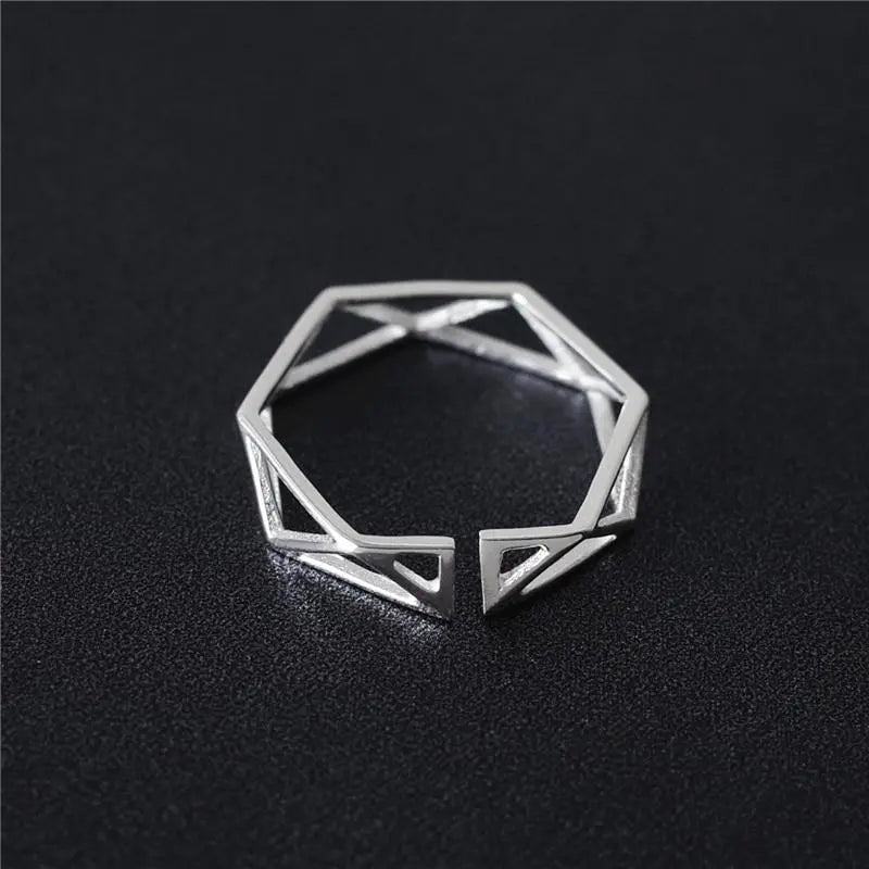 925 Solid Sterling Silver Polygon Ring Gifts for Designers