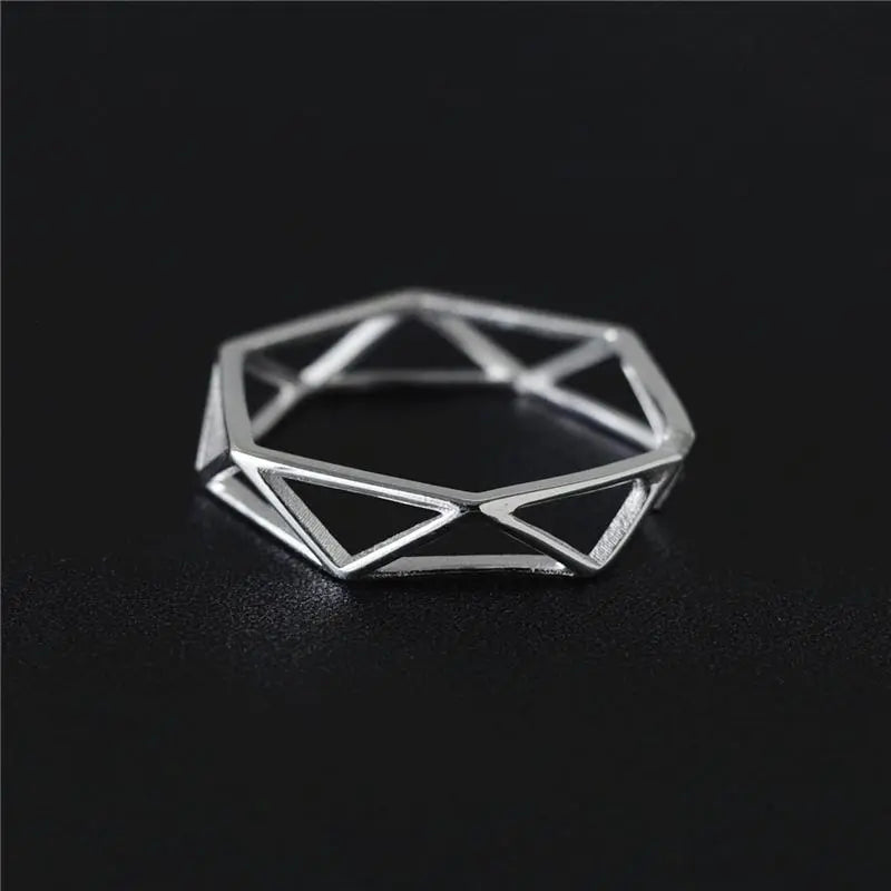 925 Solid Sterling Silver Polygon Ring Gifts for Designers