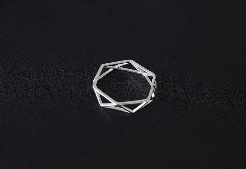 925 Solid Sterling Silver Polygon Ring Gifts for Designers