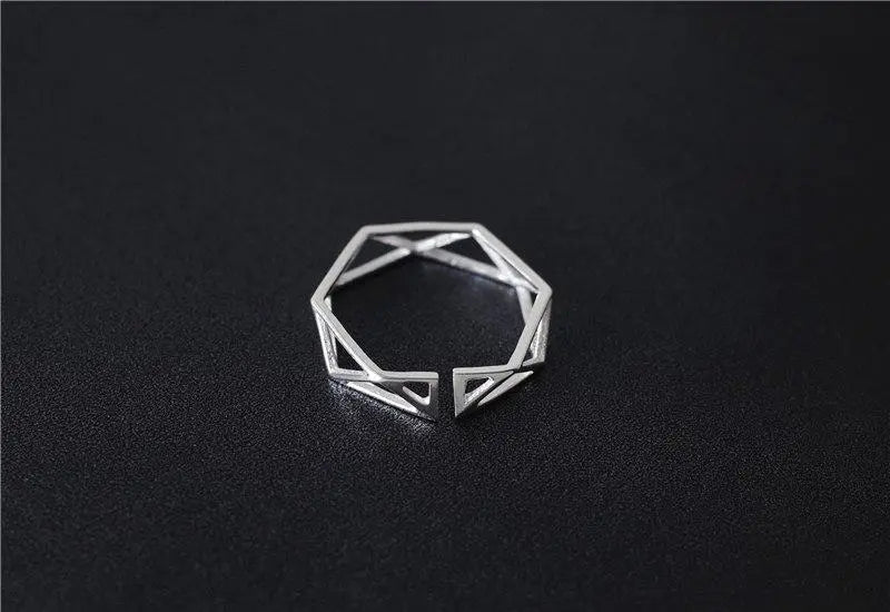 925 Solid Sterling Silver Polygon Ring Gifts for Designers