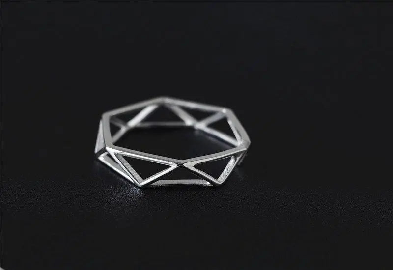 925 Solid Sterling Silver Polygon Ring Gifts for Designers