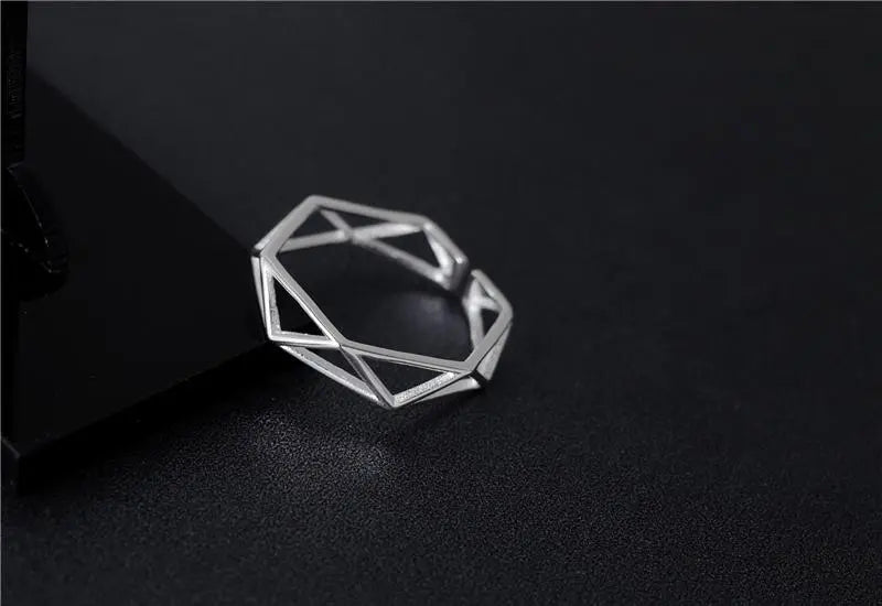 925 Solid Sterling Silver Polygon Ring Gifts for Designers