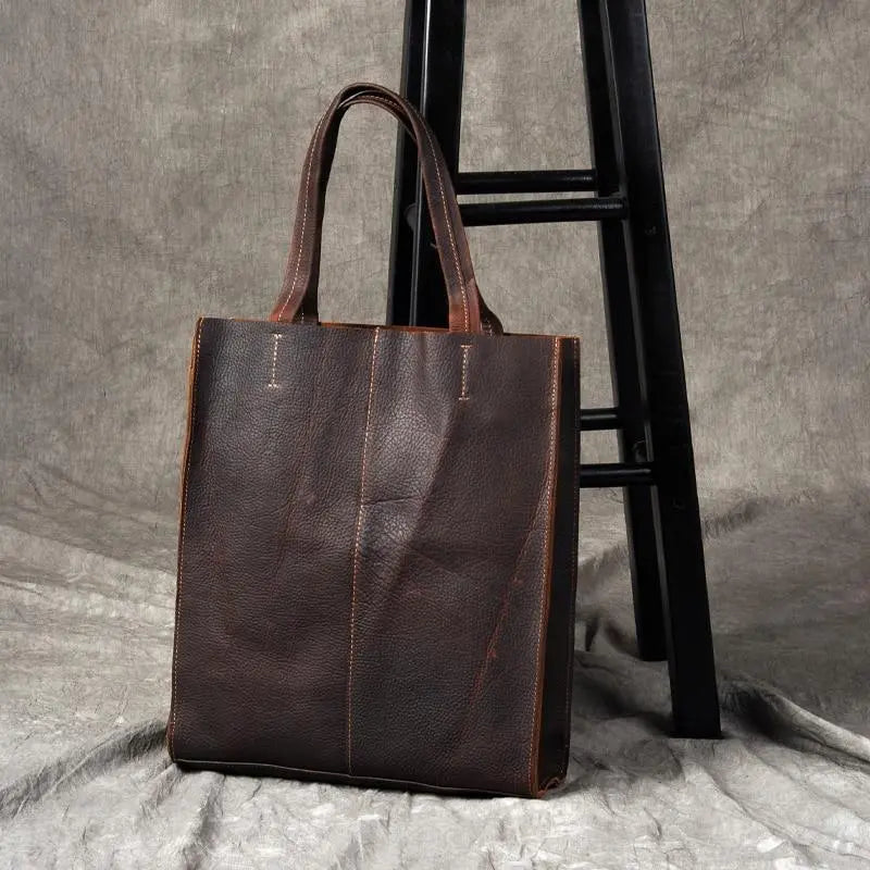 Vintage Crazy Horse Leather Handbag | Genuine Leather Tote Bag Gifts for Designers
