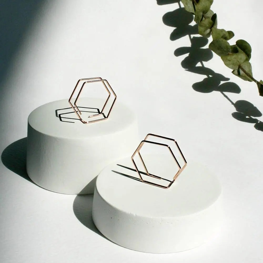 Handmade Minimalist Double Hexagon Earrings Gifts for Designers