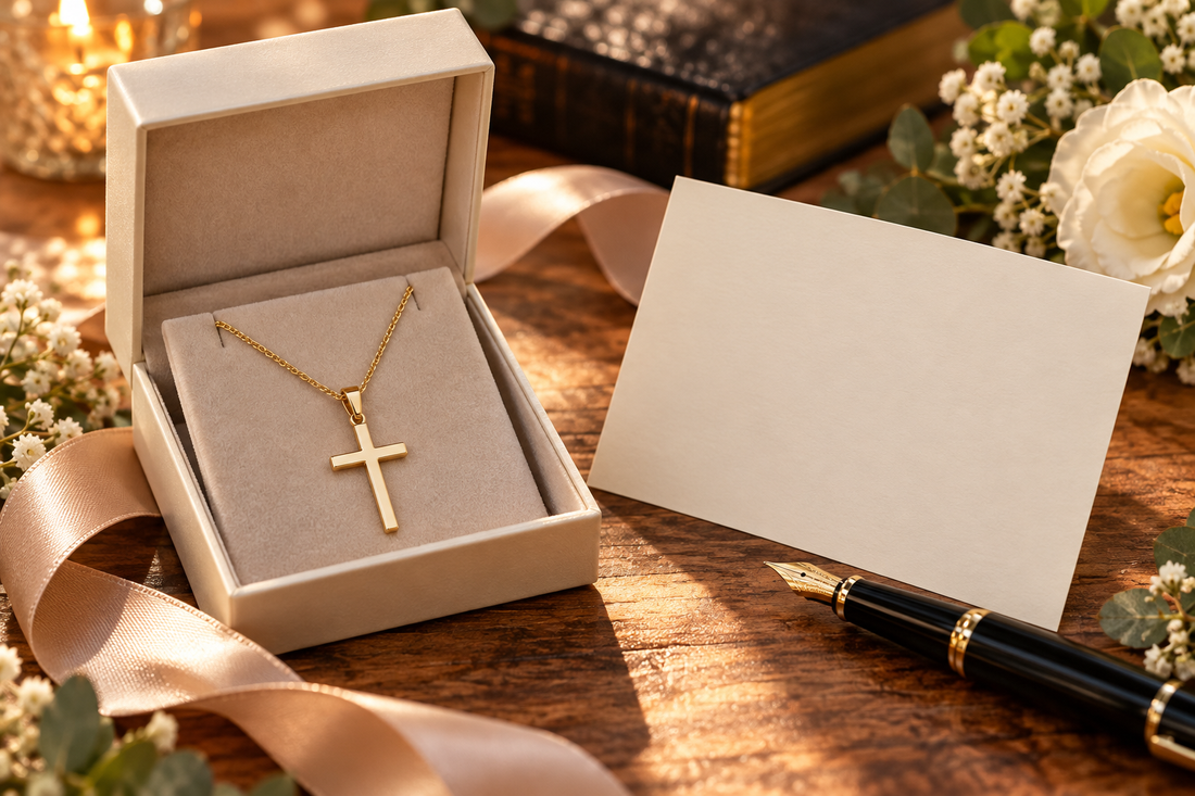 Cross necklace gift box with a blank message card