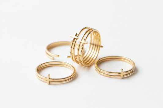 Gold Cross and Dainty Thin Stackable Engagement Rings