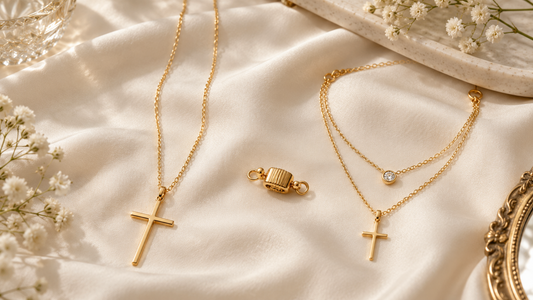 Long and shortened cross necklaces with an adjustable necklace clasp