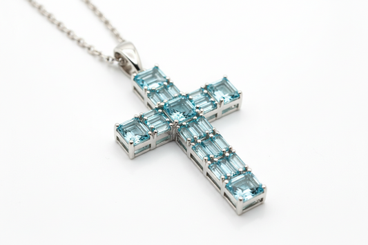 Unleash Your Boldness with Aquamarine Cross Necklace!