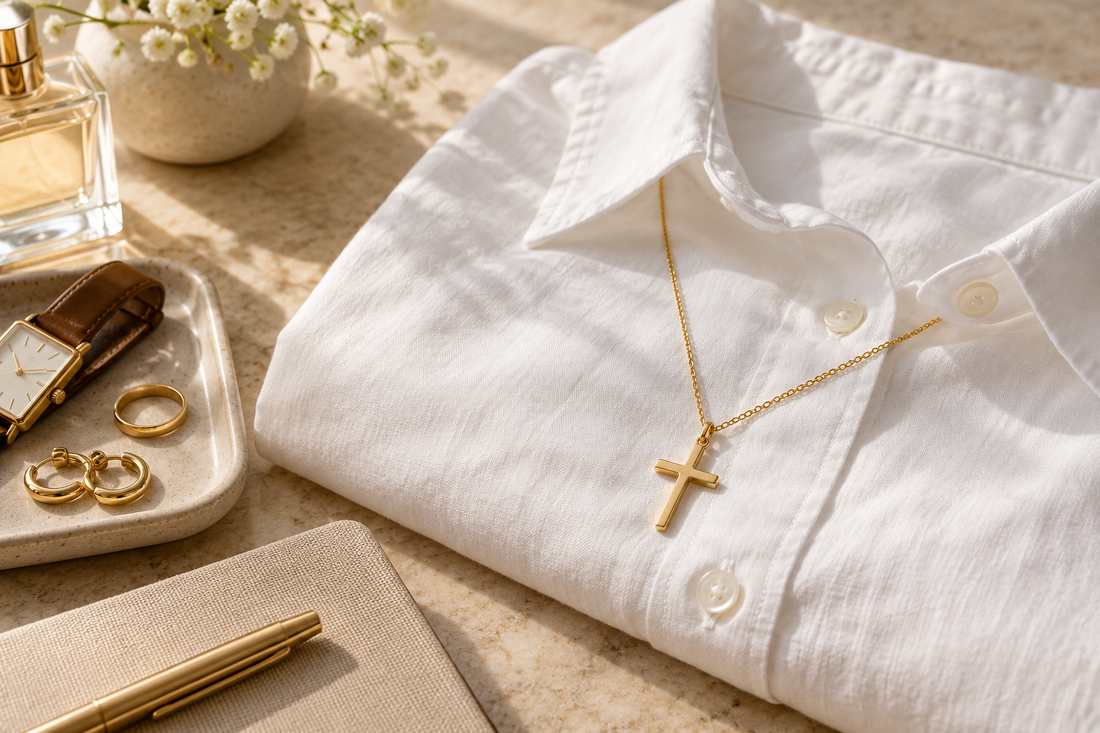 Classic cross necklace styled for everyday wear