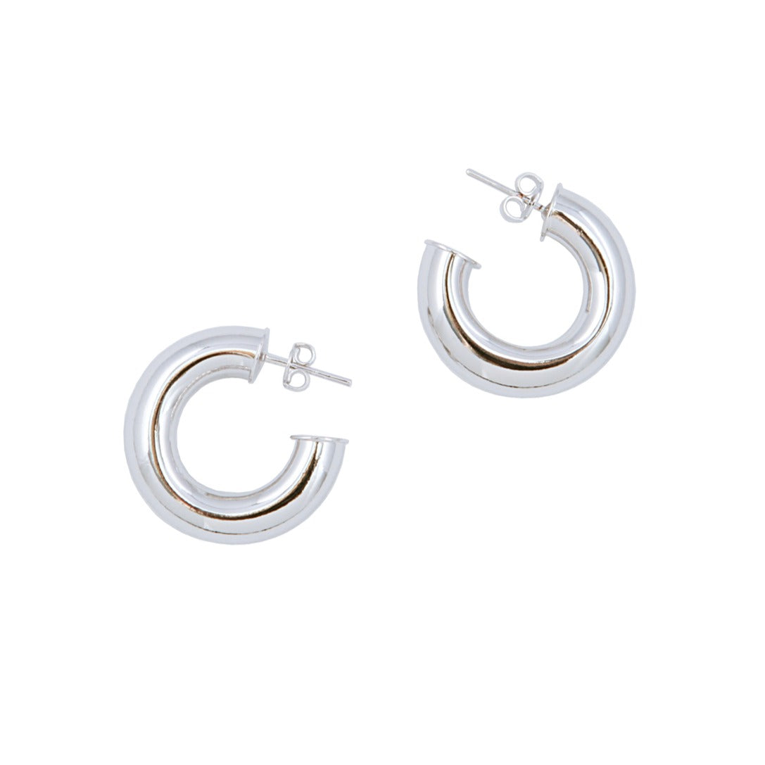 Rhodium Donut Pierced Hoops