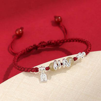 Bracelet tressé en jade Hetian de force protectrice, année du serpent