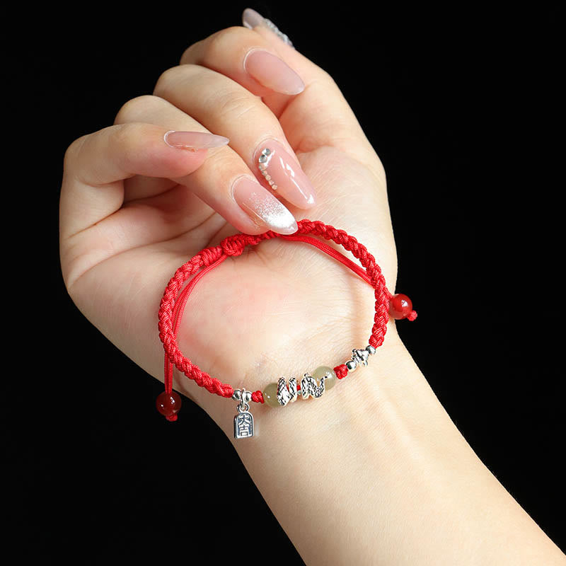 Protection Strength Hetian Jade Year of the Snake String Braided Bracelet