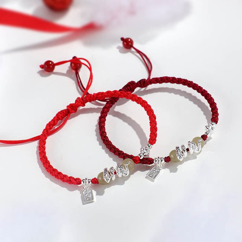 Protection Strength Hetian Jade Year of the Snake String Braided Bracelet