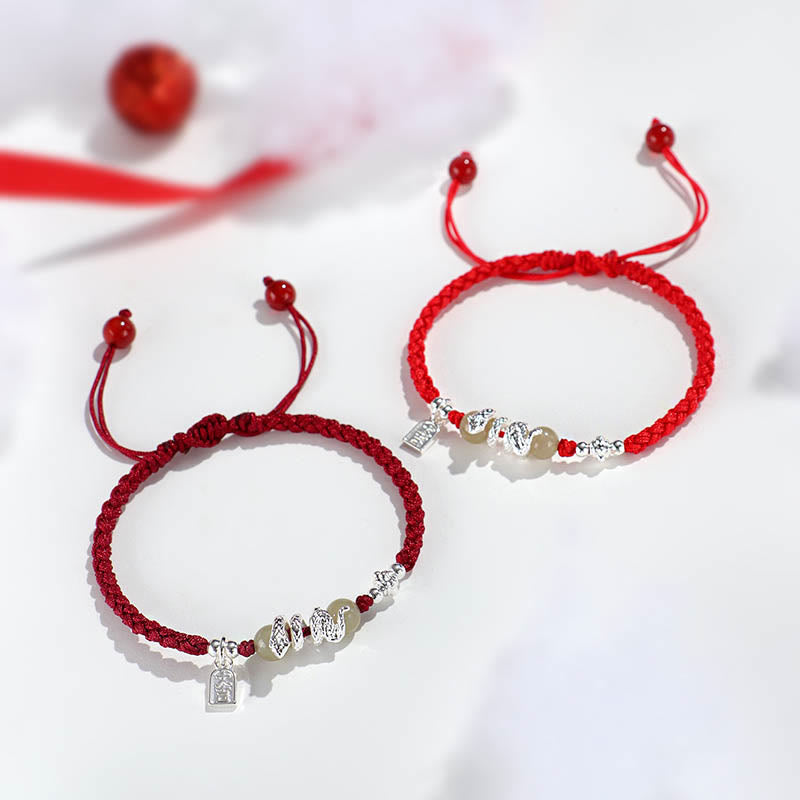 Protection Strength Hetian Jade Year of the Snake String Braided Bracelet