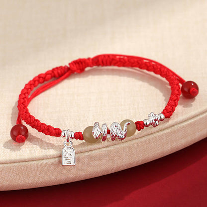 Bracelet tressé en jade Hetian de force protectrice, année du serpent