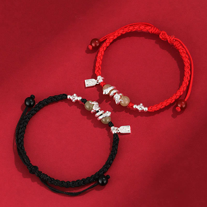 Protection Strength Hetian Jade Year of the Snake String Braided Bracelet