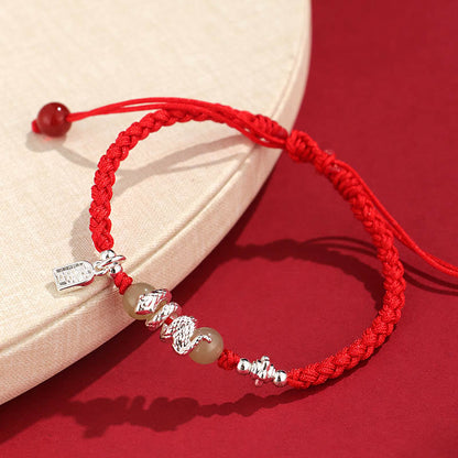 Bracelet tressé en jade Hetian de force protectrice, année du serpent