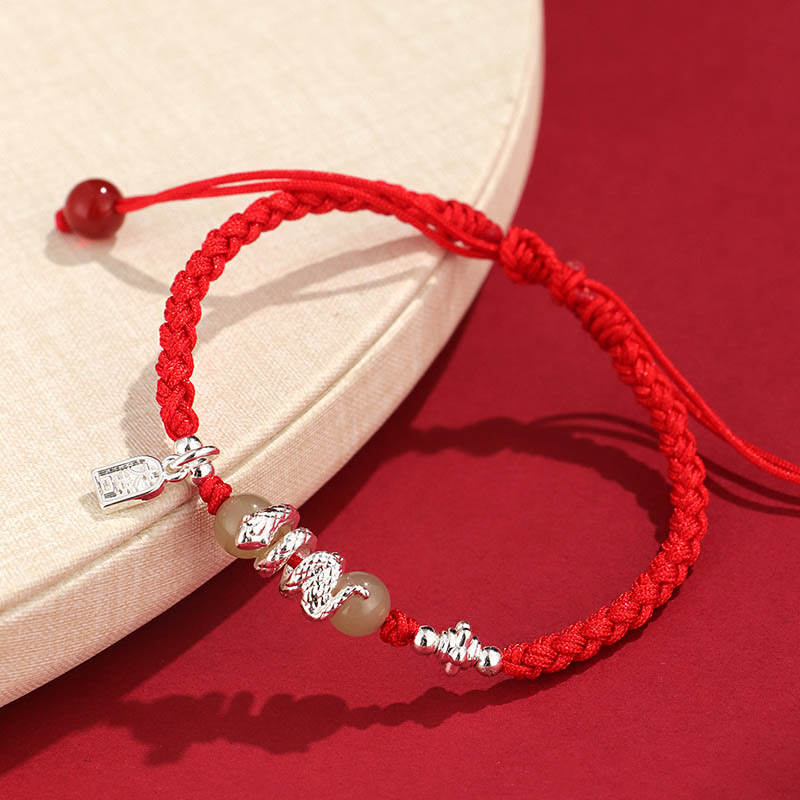 Protection Strength Hetian Jade Year of the Snake String Braided Bracelet