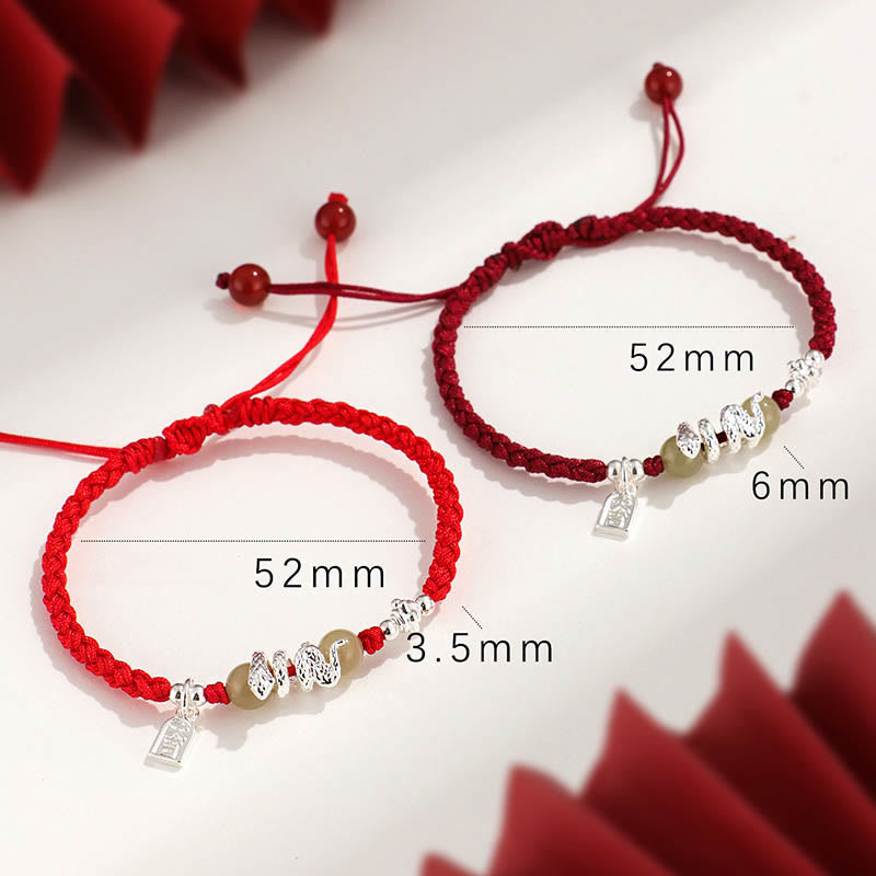 Protection Strength Hetian Jade Year of the Snake String Braided Bracelet