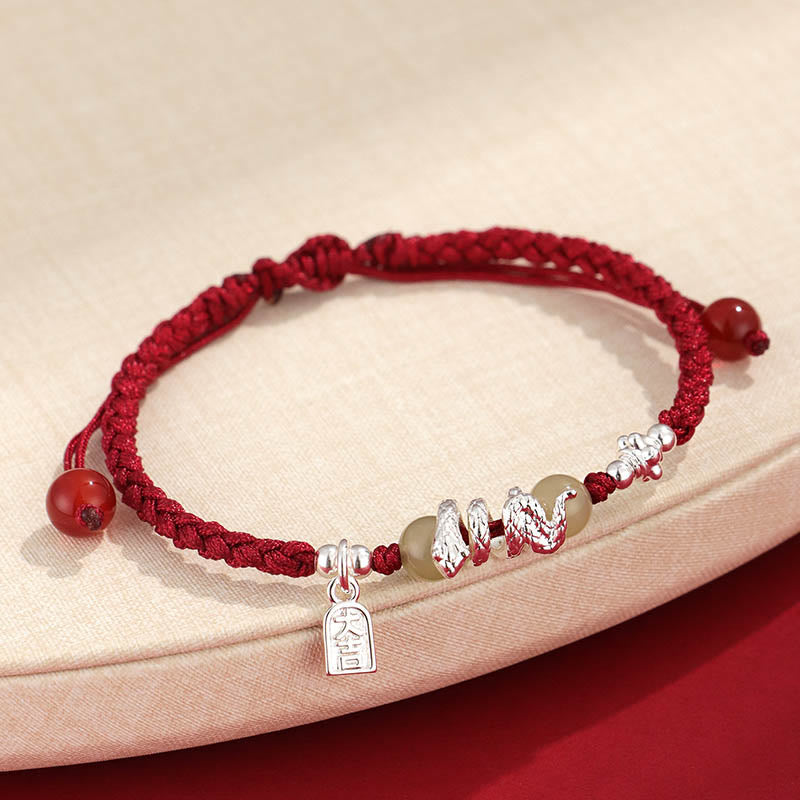 Protection Strength Hetian Jade Year of the Snake String Braided Bracelet